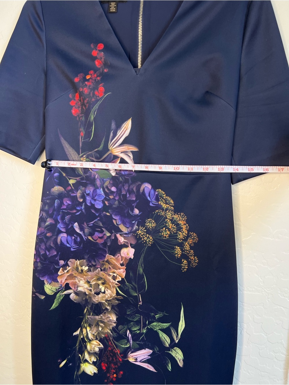 Ted Baker Navy Floral Midi Dress with Multicolor Bouquet Print - Picture 9 of 9